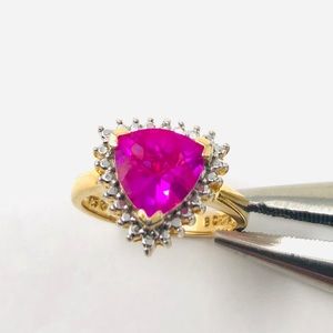 Sterling silver ring with gold overlay and synthetic ruby stone, size ~7.5, NWOT